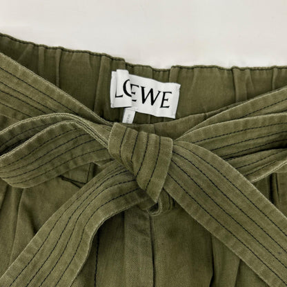 LOEWE S359331XCS Khaki Linen Blend Reborn Motif Cropped Pants Bottoms