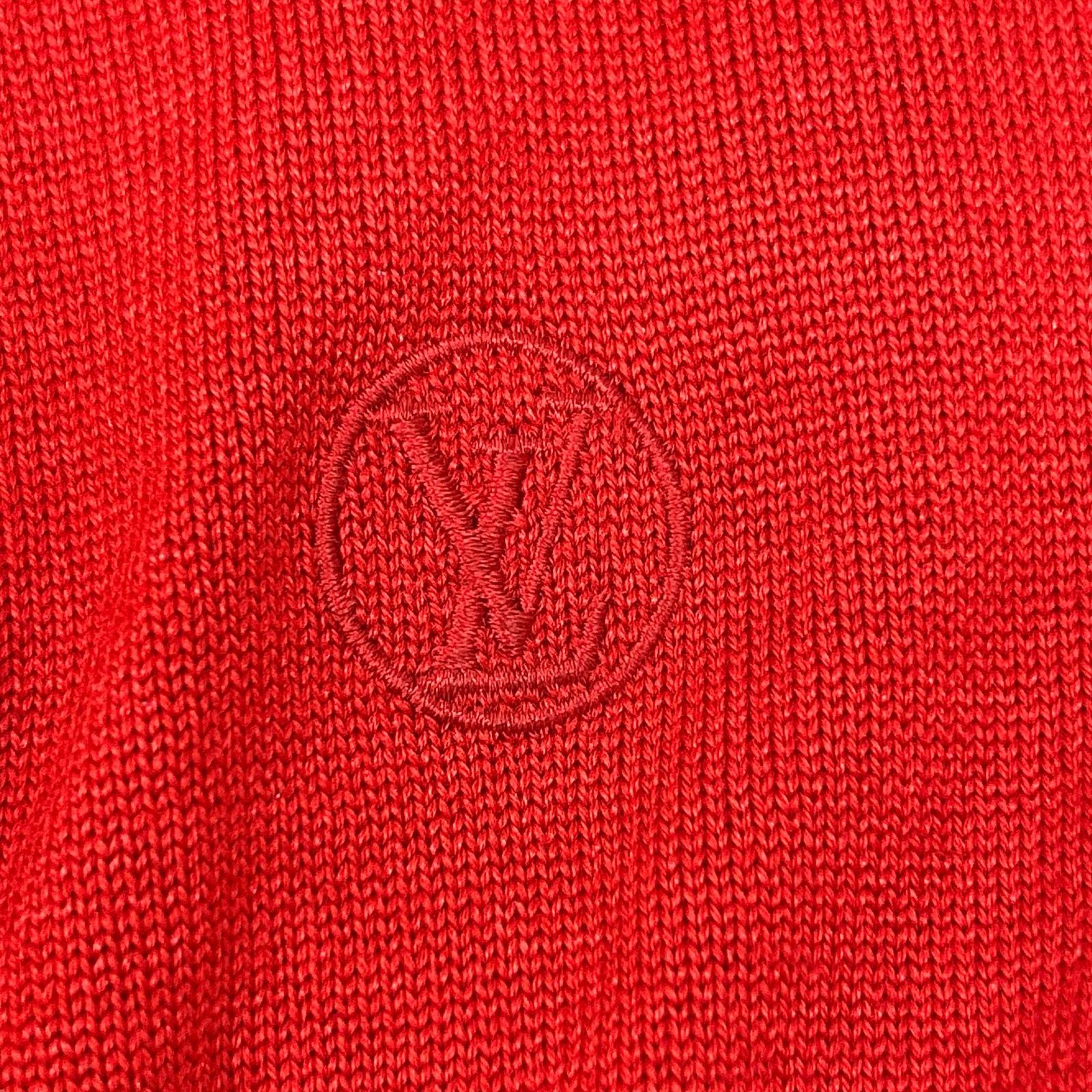 LOUIS VUITTON ルイヴィトン HAN53WF87 レッド ウール×シルク LVサークル刺繍 ラムレザーエルボーパッチ ドライバーズニット ジャケット