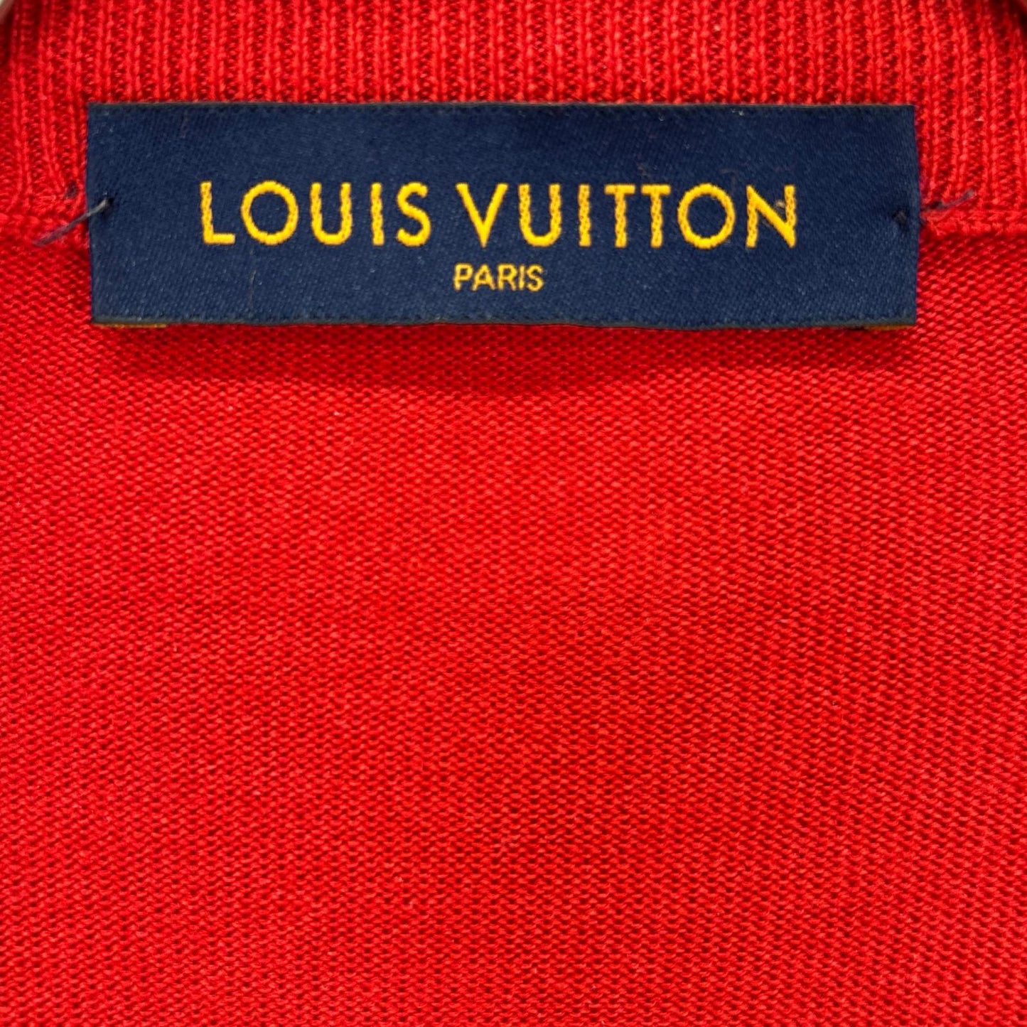 LOUIS VUITTON ルイヴィトン HAN53WF87 レッド ウール×シルク LVサークル刺繍 ラムレザーエルボーパッチ ドライバーズニット ジャケット