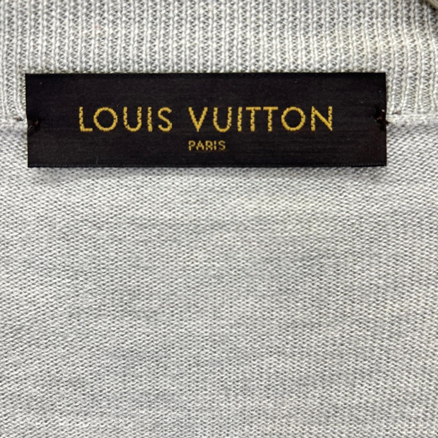 LOUIS VUITTON ルイヴィトン RM162Q F87 HAN53E グレー ウール×シルク LVサークル刺繍 ラムレザーエルボーパッチ ドライバーズニット ジャケット