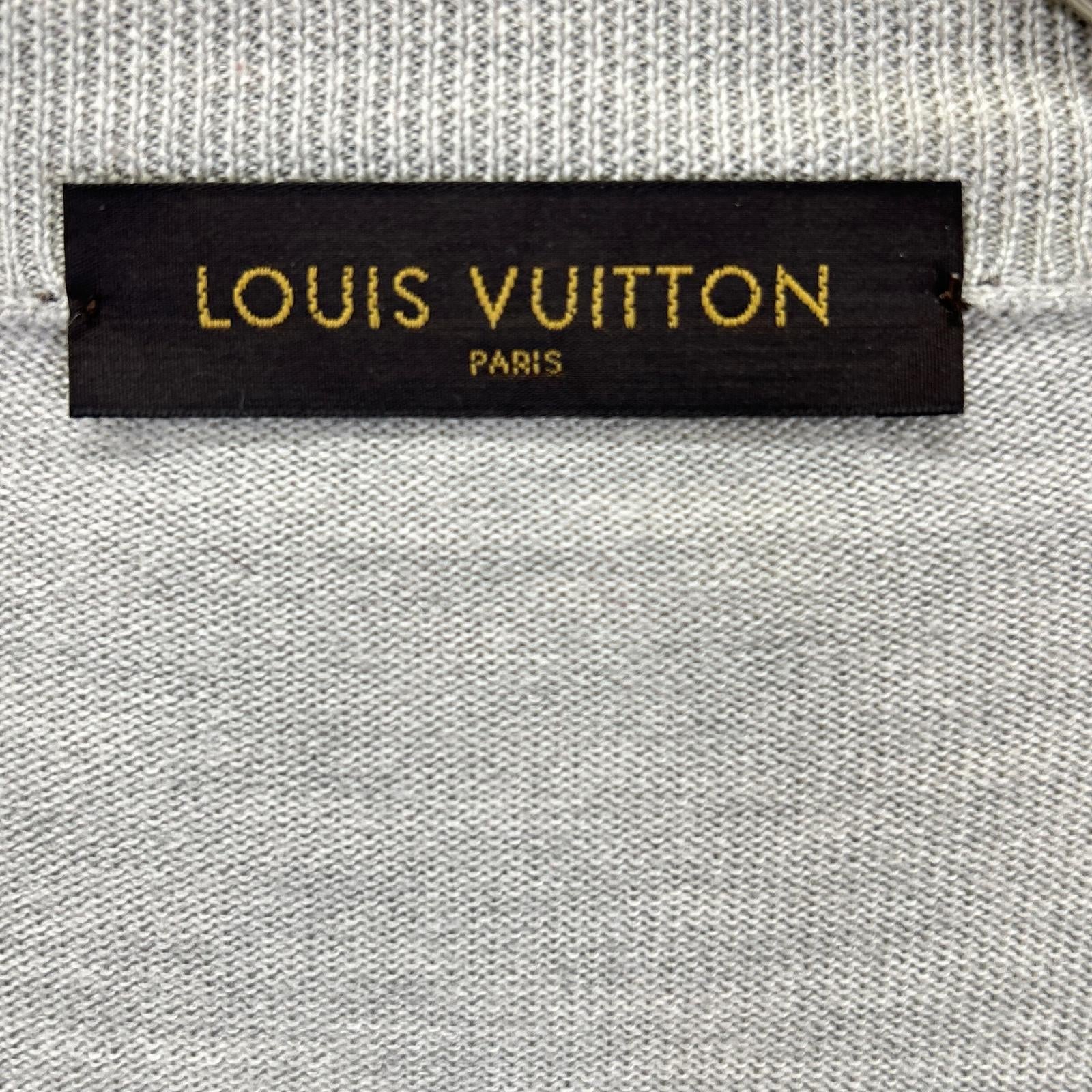 LOUIS VUITTON ルイヴィトン RM162Q F87 HAN53E グレー ウール×シルク LVサークル刺繍 ラムレザーエルボーパッチ ドライバーズニット ジャケット