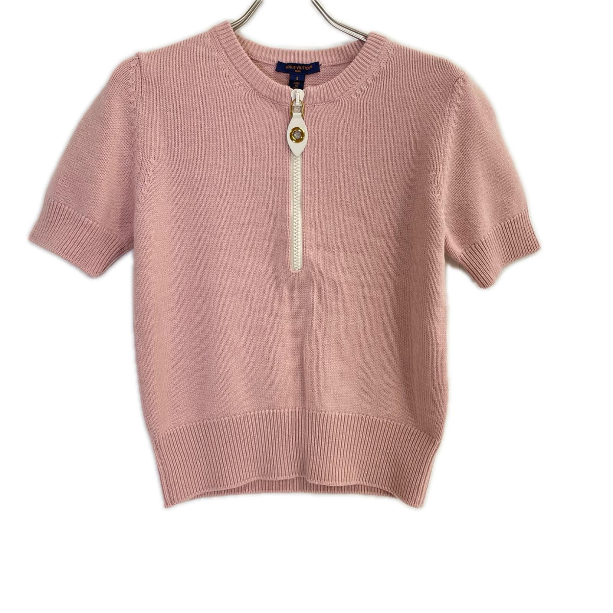 LOUIS VUITTON ルイヴィトン 23SS RW232D BGI FPKS10 ピンク カシミヤ×ウール LVロゴハーフジップ ショートスリーブニットプルオーバー トップス