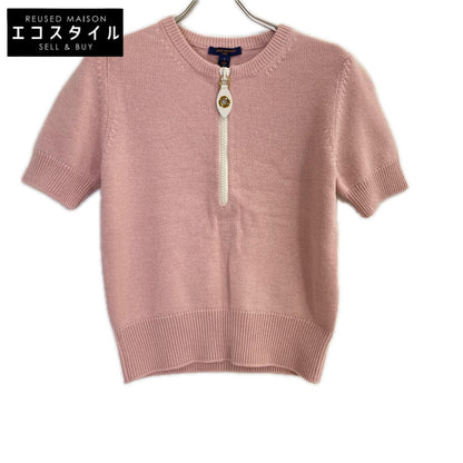 LOUIS VUITTON ルイヴィトン 23SS RW232D BGI FPKS10 ピンク カシミヤ×ウール LVロゴハーフジップ ショートスリーブニットプルオーバー トップス