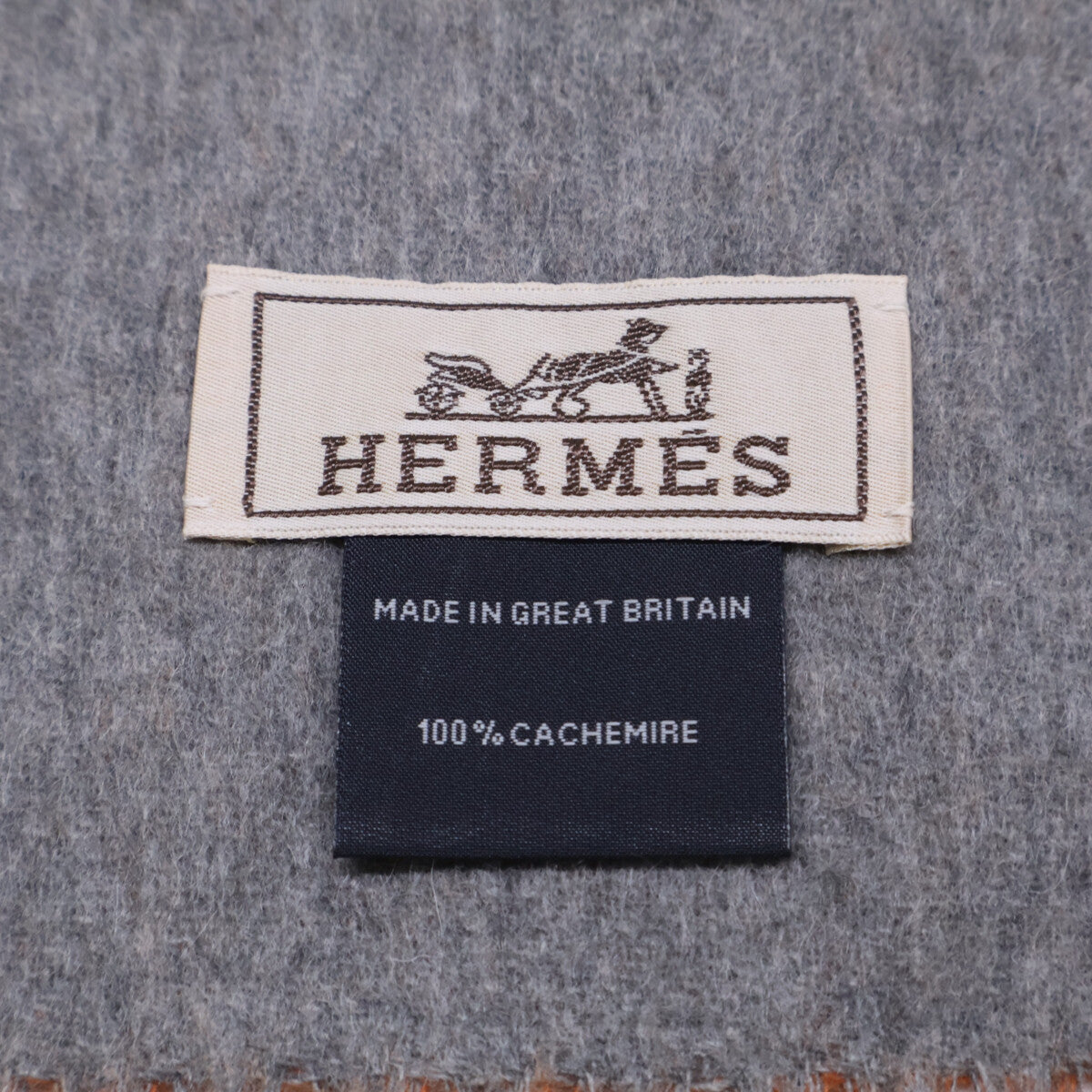 HERMES エルメス 【美品】ロゴ刺繍 カシミヤ バイカラー フリンジ マフラー