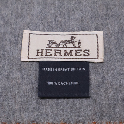 HERMES エルメス 【美品】ロゴ刺繍 カシミヤ バイカラー フリンジ マフラー
