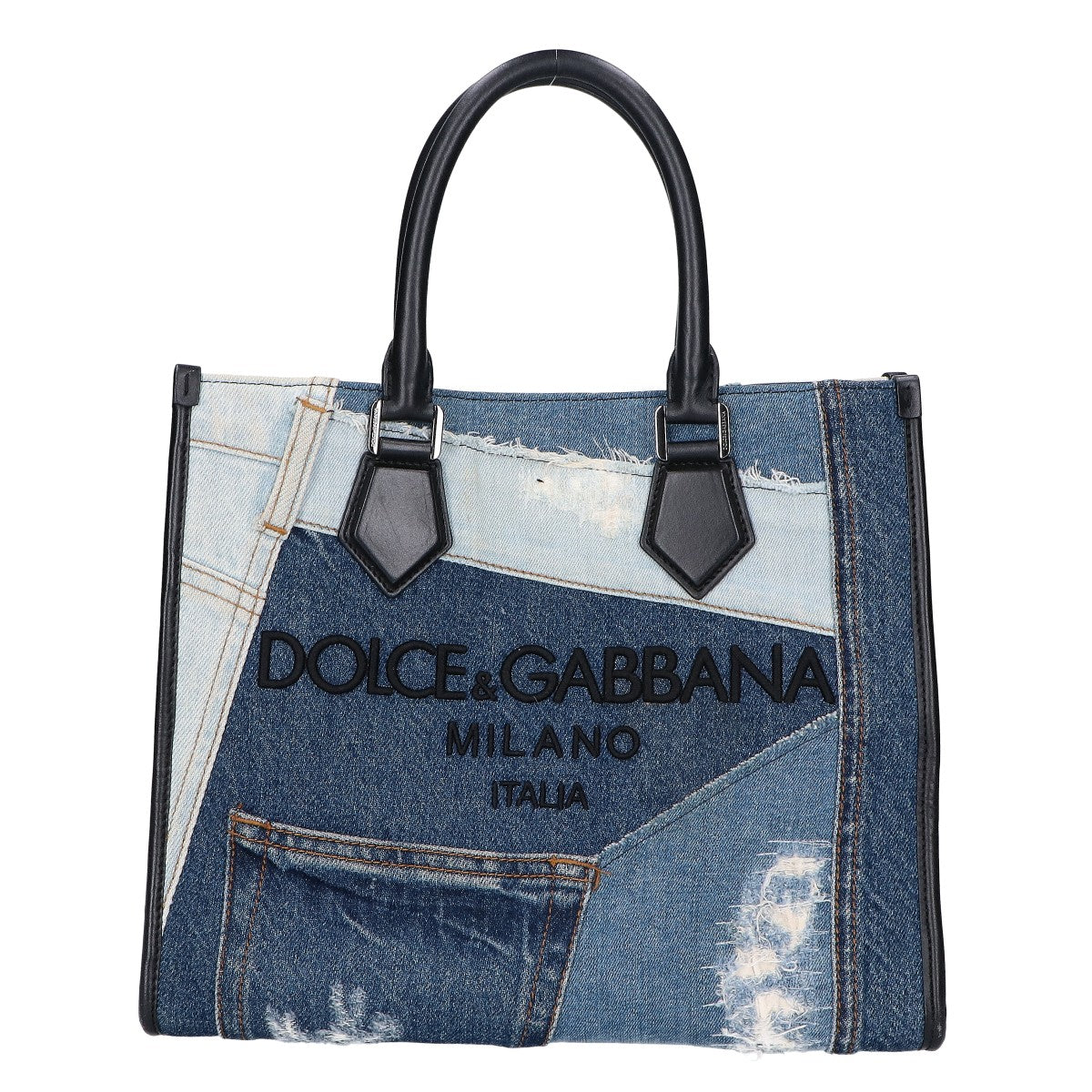 DOLCE&GABBANA ドルチェアンドガッバーナ BM2012 ロゴエンブロイダリー デニムパッチワーク ショッピングバッグ トートバッグ