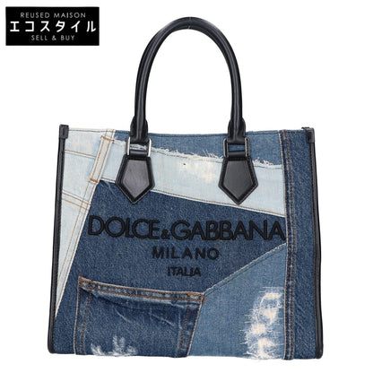 DOLCE&GABBANA ドルチェアンドガッバーナ BM2012 ロゴエンブロイダリー デニムパッチワーク ショッピングバッグ トートバッグ
