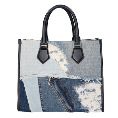 DOLCE&GABBANA ドルチェアンドガッバーナ BM2012 ロゴエンブロイダリー デニムパッチワーク ショッピングバッグ トートバッグ