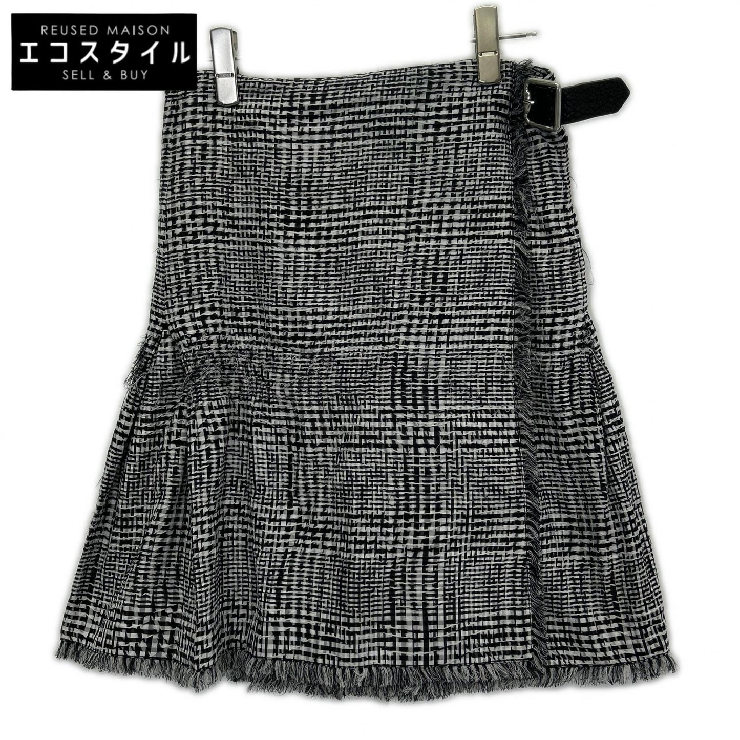 BURBERRY バーバリー 8083009 ブラック×ホワイト ポリエステル ハウンドトゥース ベルテッドショートラップスカート スカート