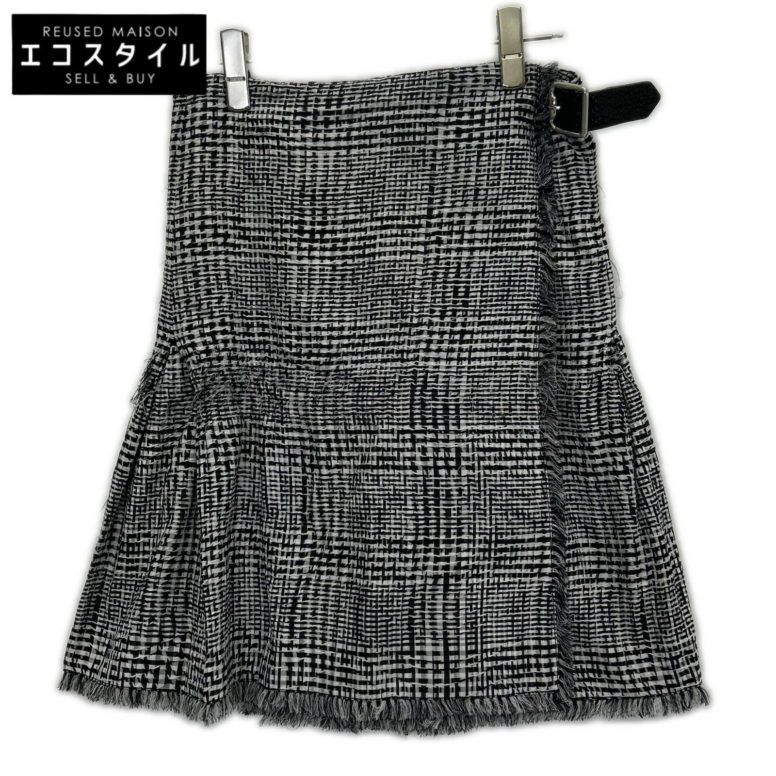 BURBERRY バーバリー 8083009 ブラック×ホワイト ポリエステル ハウンドトゥース ベルテッドショートラップスカート スカート