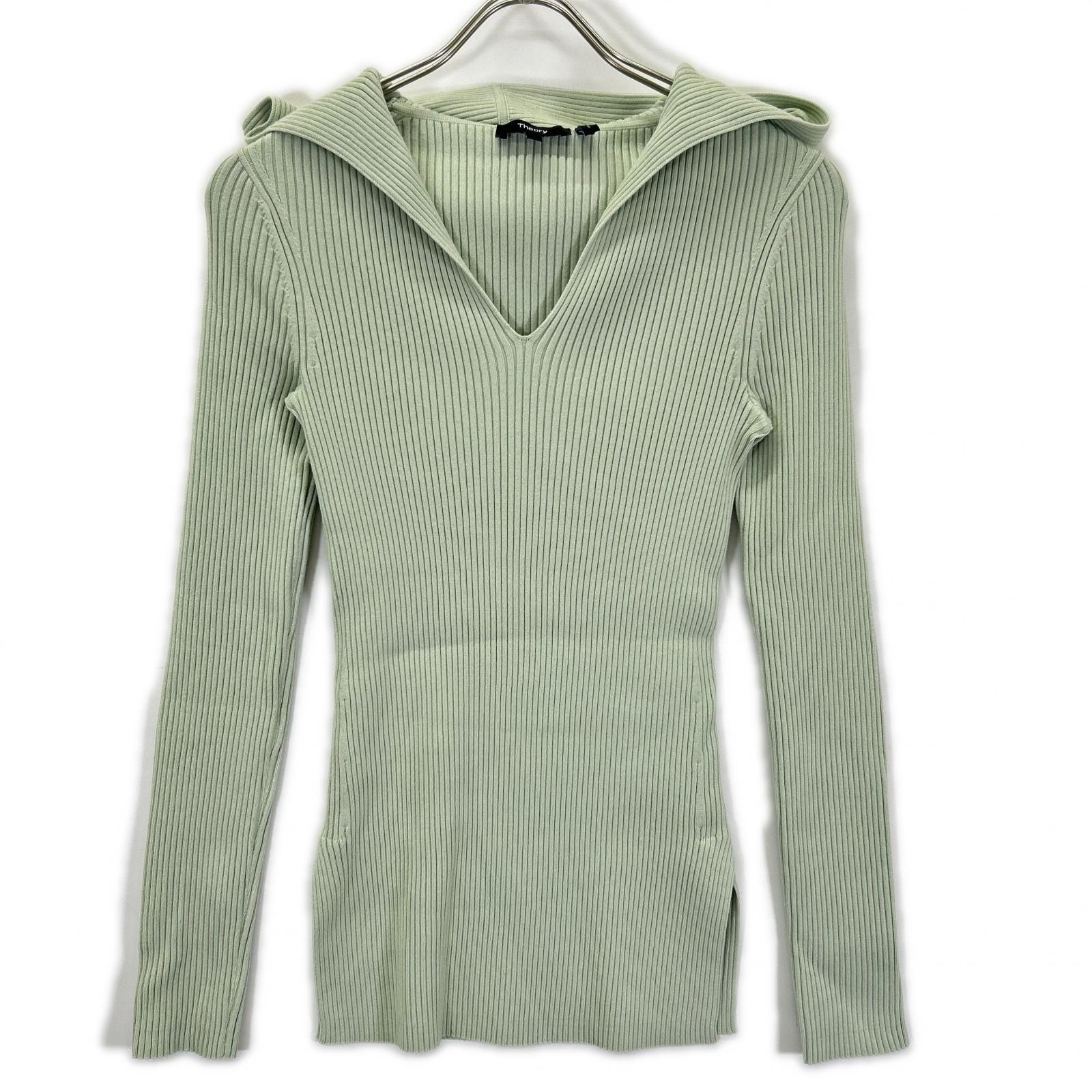 Theory セオリー 26SS ミントグリーン LIGHT BILEN RIB HOODIE ニットトップス トップス