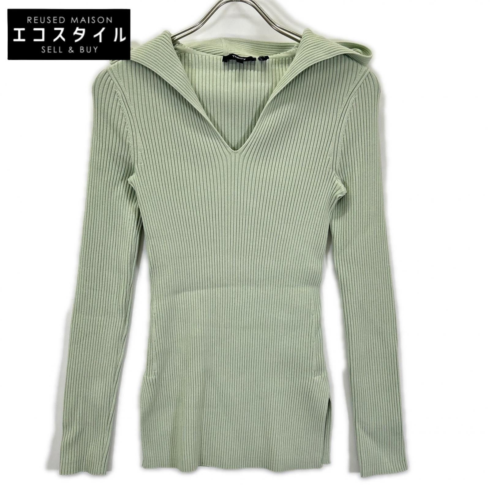 Theory セオリー 26SS ミントグリーン LIGHT BILEN RIB HOODIE ニットトップス トップス