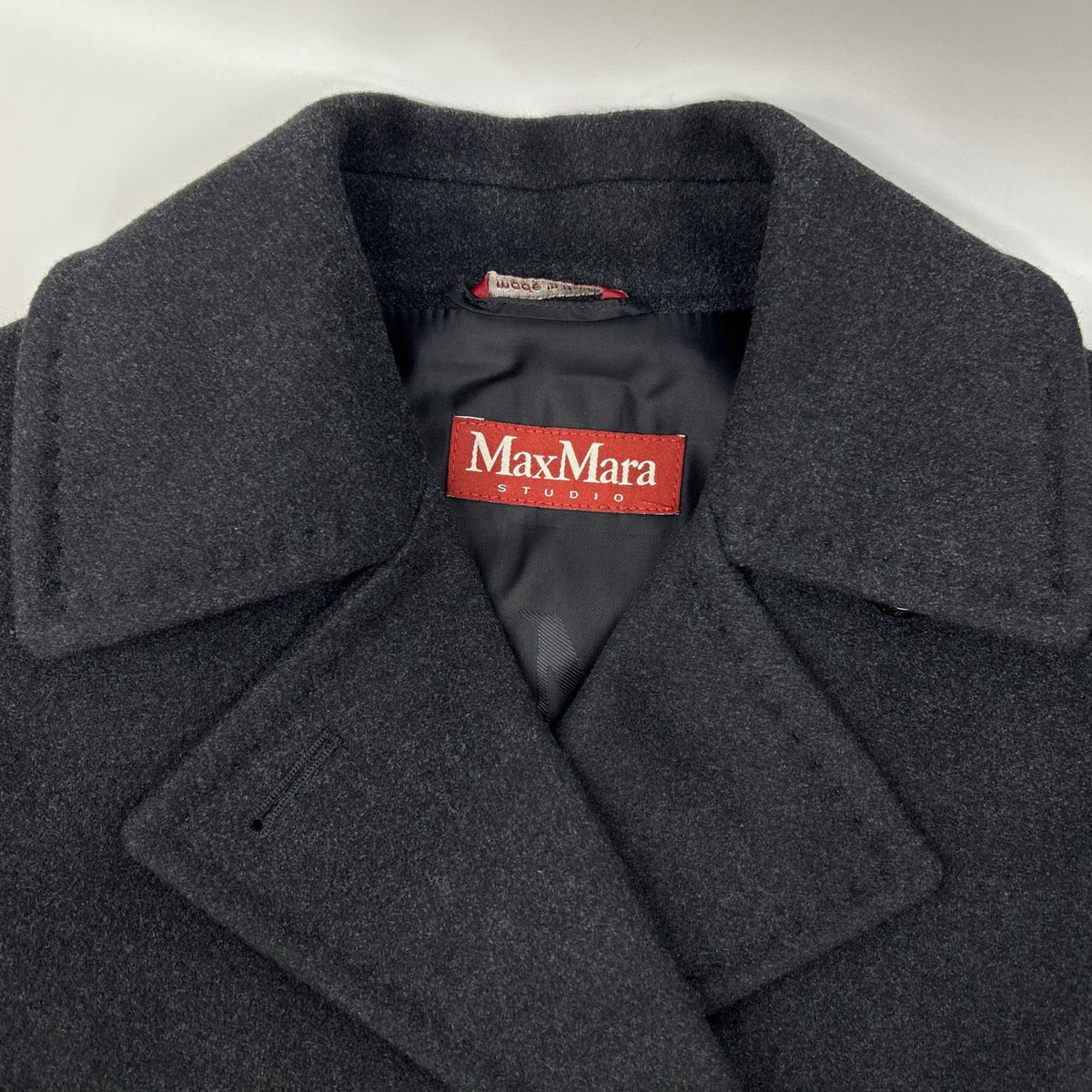 MAXMARA STUDIO Black Double-Breasted Wool × Silk × Angora Belted Coat Coat