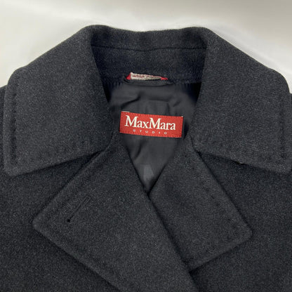 MAXMARA STUDIO Black Double-Breasted Wool × Silk × Angora Belted Coat Coat