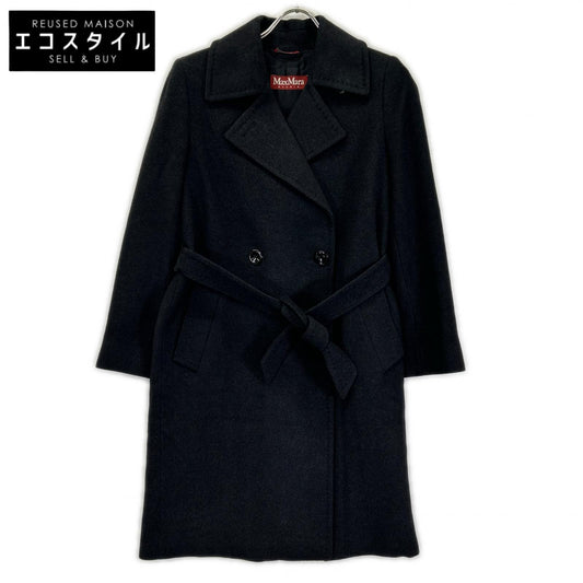 MAXMARA STUDIO マックスマーラスタジオ ブラック ダブルブレスト ウール×シルク×アンゴラ ベルト付き コート コート