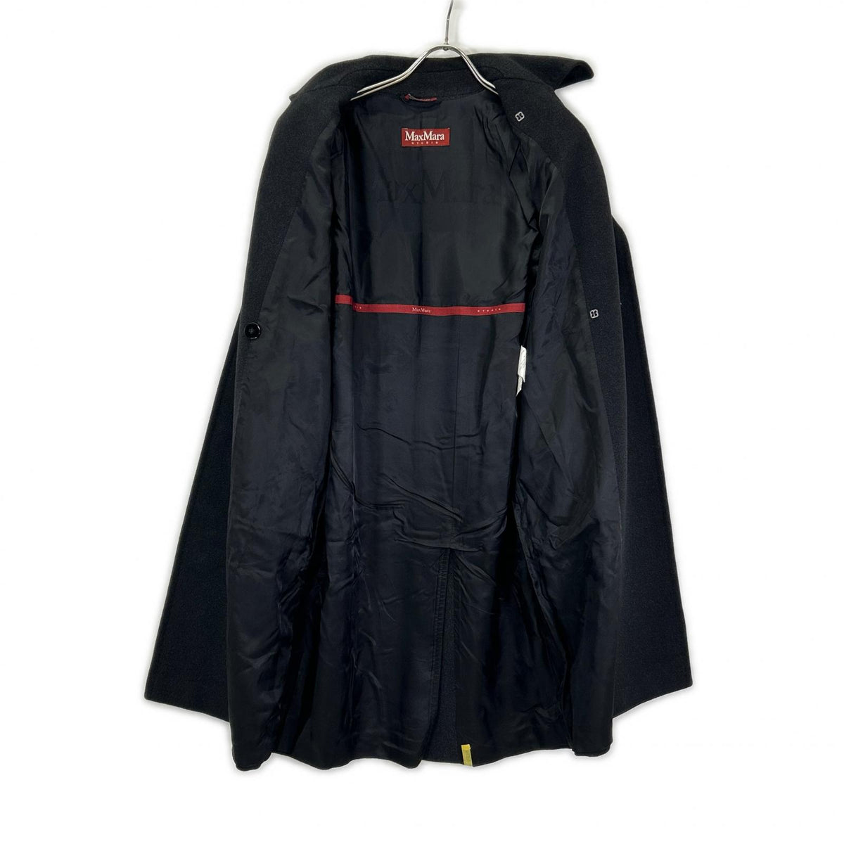 MAXMARA STUDIO Black Double-Breasted Wool × Silk × Angora Belted Coat Coat