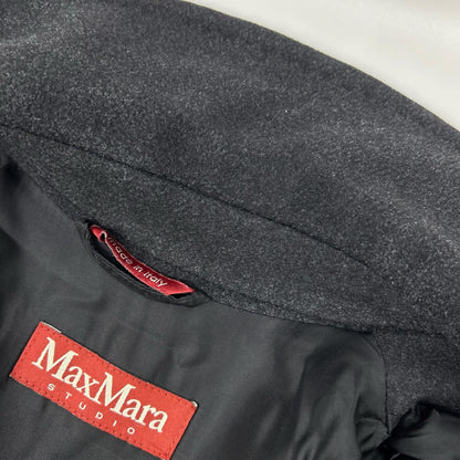 MAXMARA STUDIO Black Double-Breasted Wool × Silk × Angora Belted Coat Coat