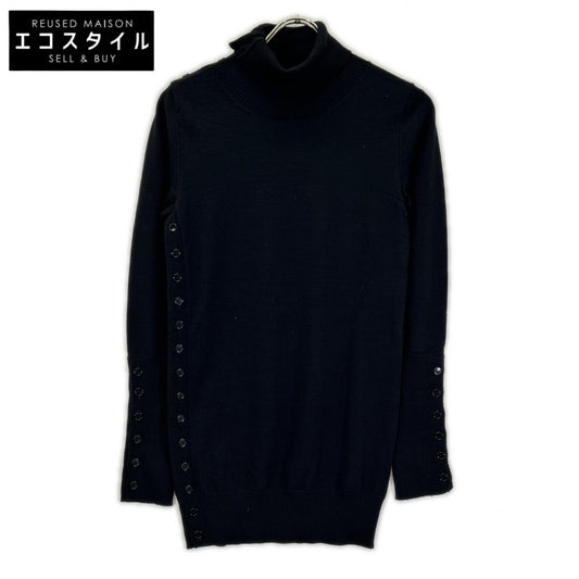 LIMI feu Black Side-Button Turtleneck Wool Sweater Tops