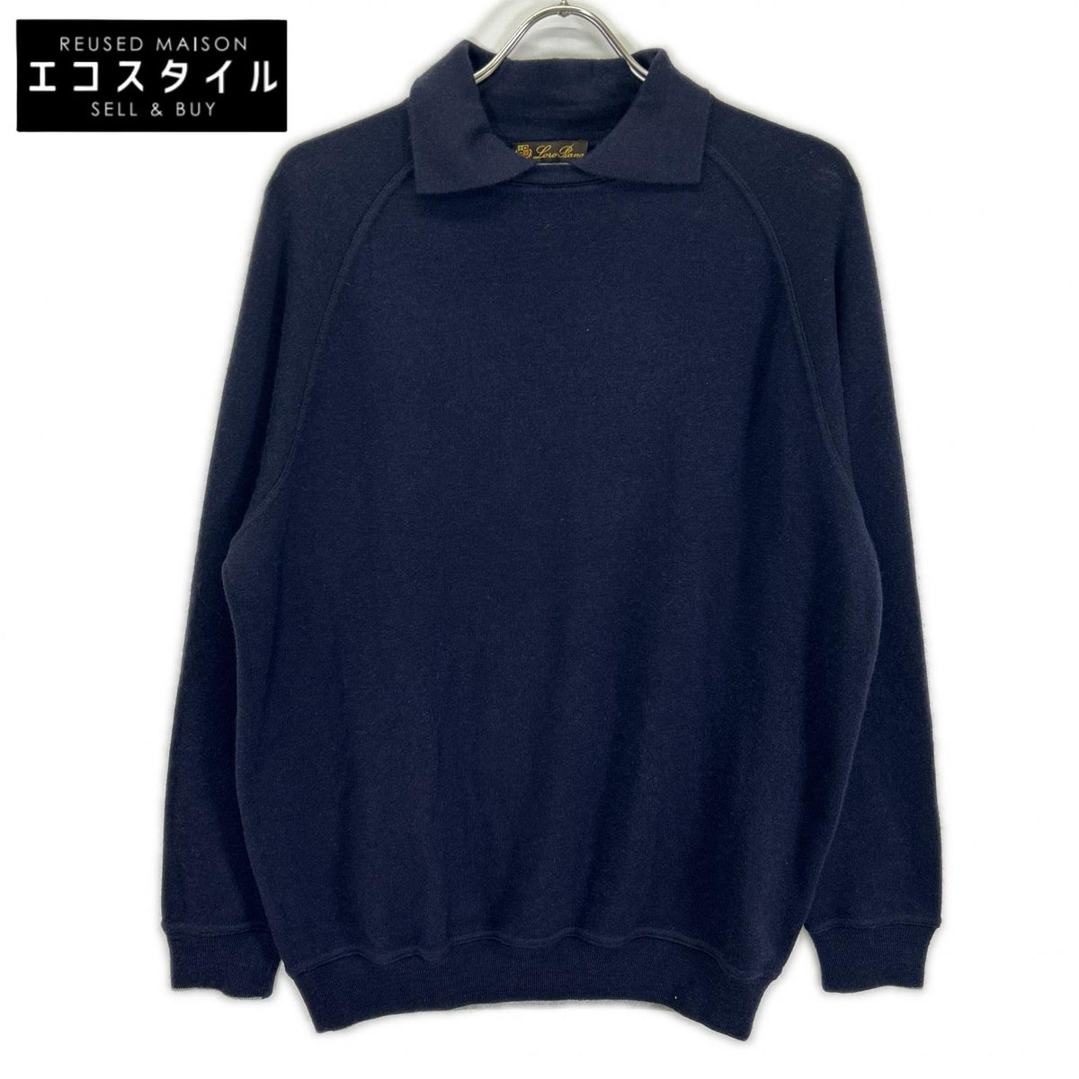 Loro Piana Loro Piana navy cashmere-silk collared crew-neck sweater