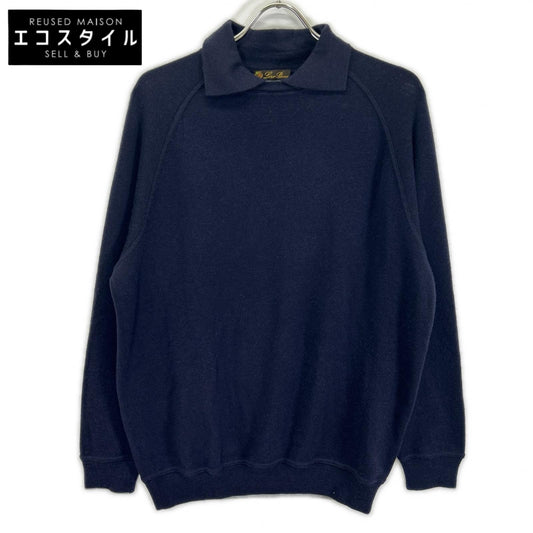Loro Piana ロロピアーナ ネイビー カシミヤシルク カラー付きクルーネックニット トップス