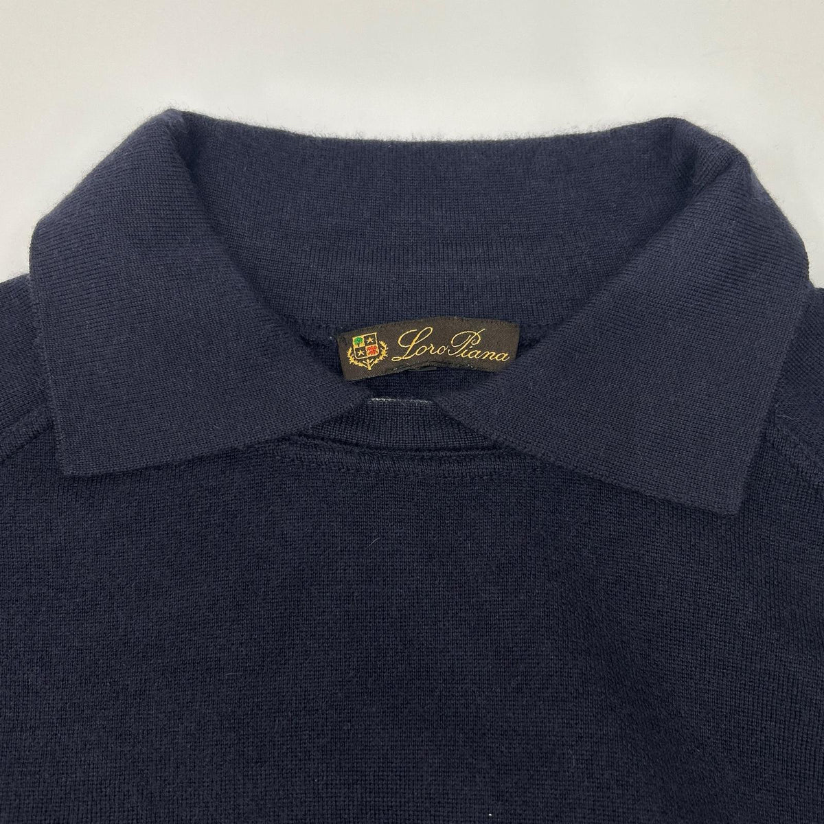 Loro Piana Loro Piana navy cashmere-silk collared crew-neck sweater