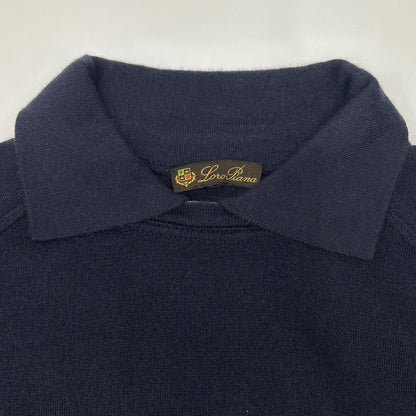 Loro Piana Loro Piana navy cashmere-silk collared crew-neck sweater