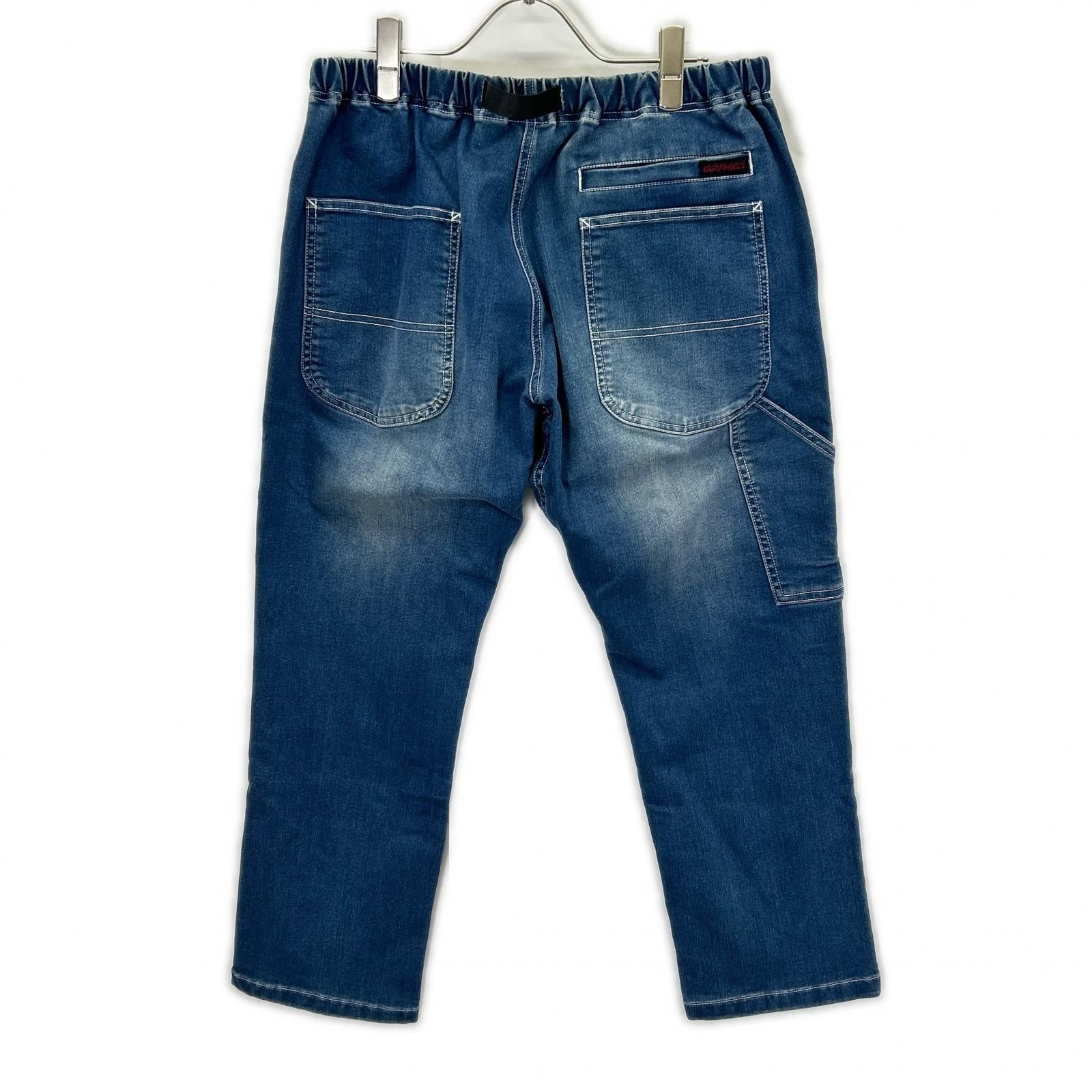 Gramicci グラミチ ブルー コットン ウエストゴム ジップフライ ベルト デニム パンツ ボトムス