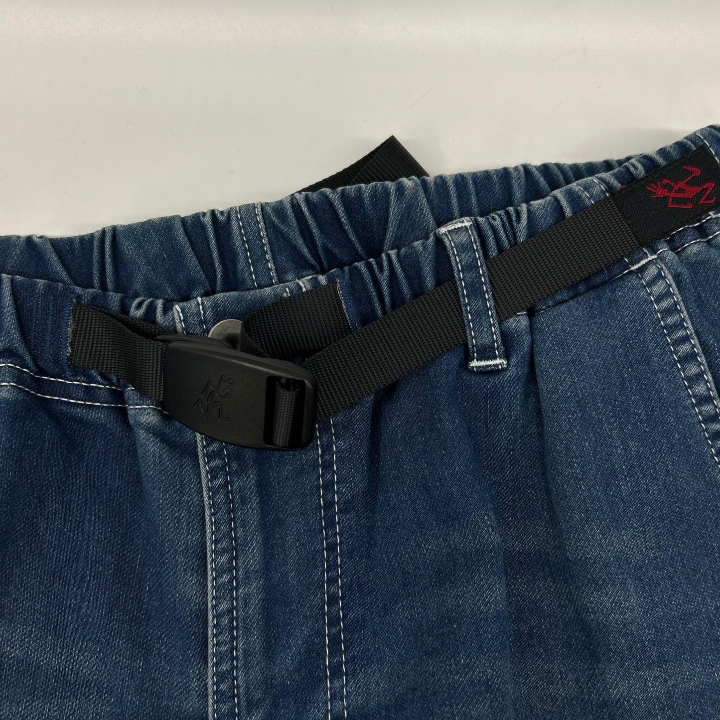 Gramicci グラミチ ブルー コットン ウエストゴム ジップフライ ベルト デニム パンツ ボトムス