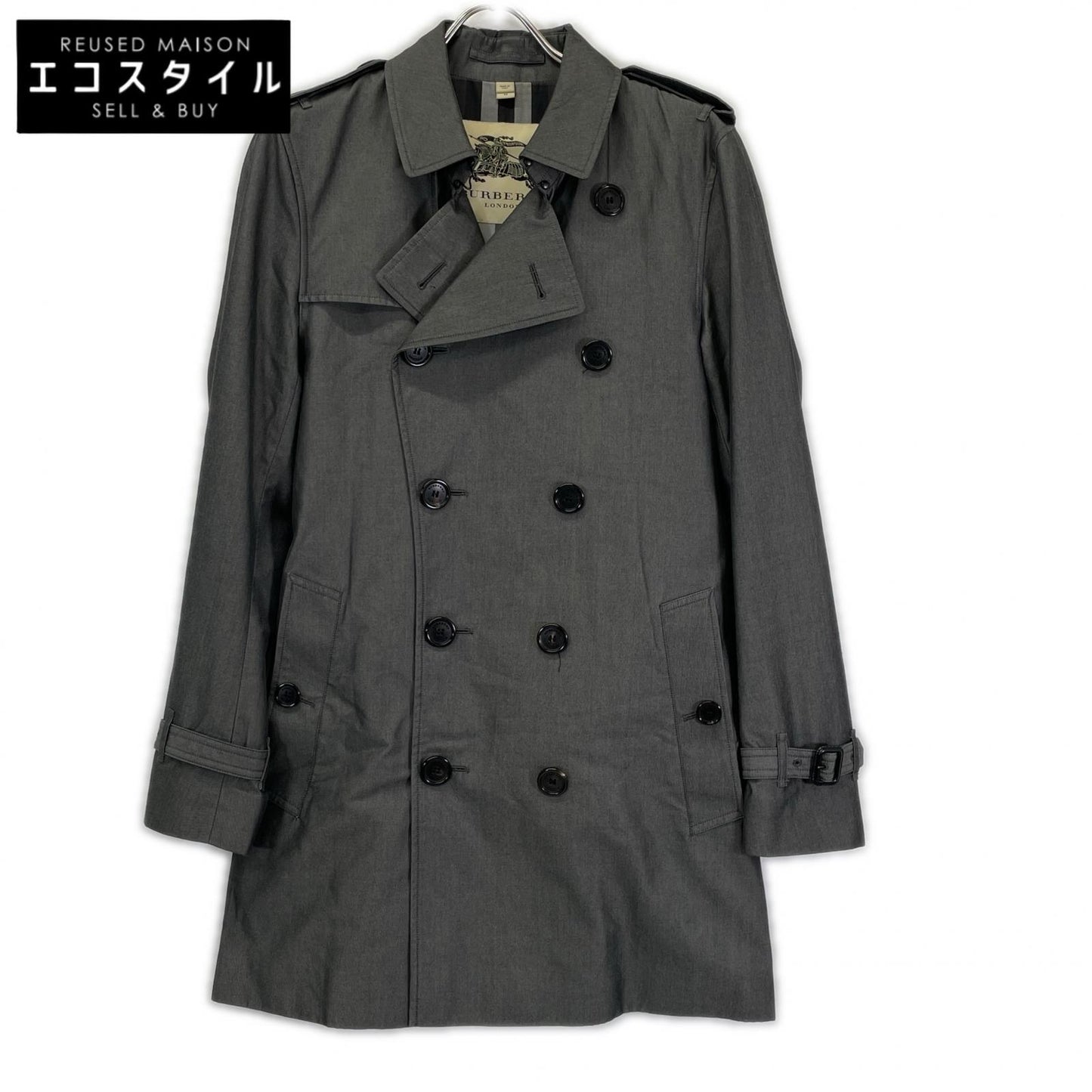 BURBERRY バーバリー チャコール コットン 裏地チェック ダブルブレスト トレンチコート コート