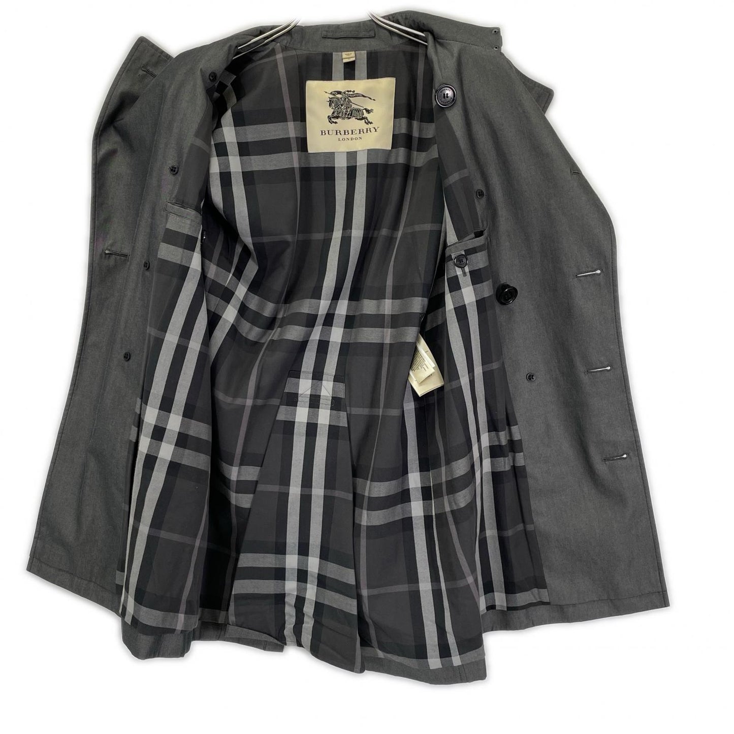 BURBERRY バーバリー チャコール コットン 裏地チェック ダブルブレスト トレンチコート コート