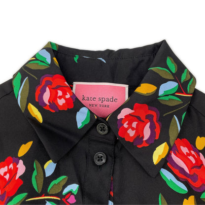 Kate spade ケイトスペード ブラック オータムフローラルシルクブレンドシャツドレス フラワープリントワンピース ワンピース