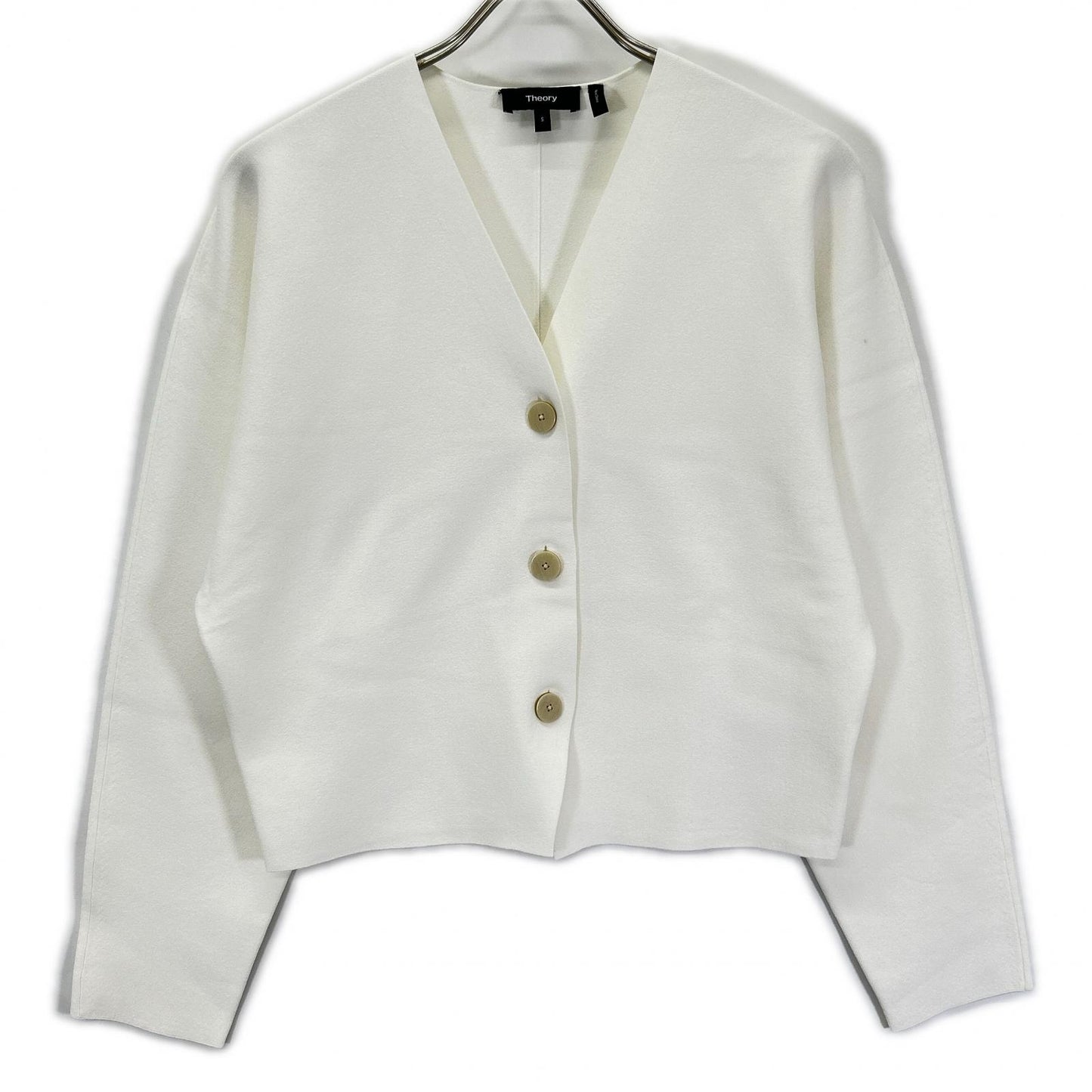 Theory セオリー 26SS ホワイト WOOSTER CREPE KNIT Vネック 長袖カーディガン トップス