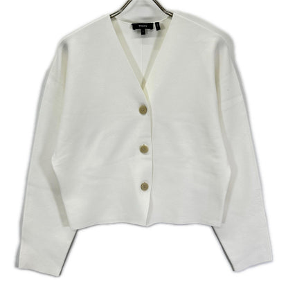 Theory セオリー 26SS ホワイト WOOSTER CREPE KNIT Vネック 長袖カーディガン トップス