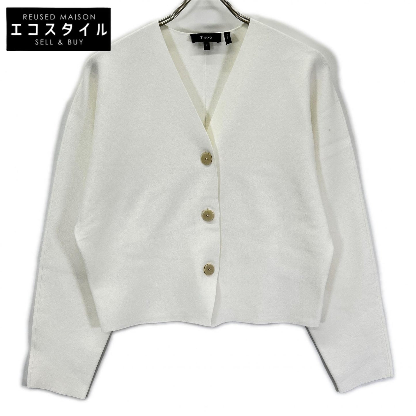 Theory セオリー 26SS ホワイト WOOSTER CREPE KNIT Vネック 長袖カーディガン トップス