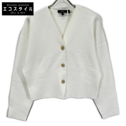 Theory セオリー 26SS ホワイト WOOSTER CREPE KNIT Vネック 長袖カーディガン トップス