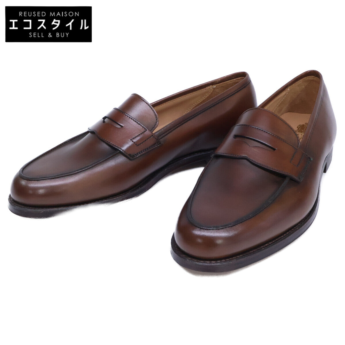 Crockett&Jones クロケット＆ジョーンズ 【新品同様】26225A-B02L1 GRANTHAM2 グランサム2 バーニッシュドカーフ レザーソール 376ラスト コインローファー シューズ