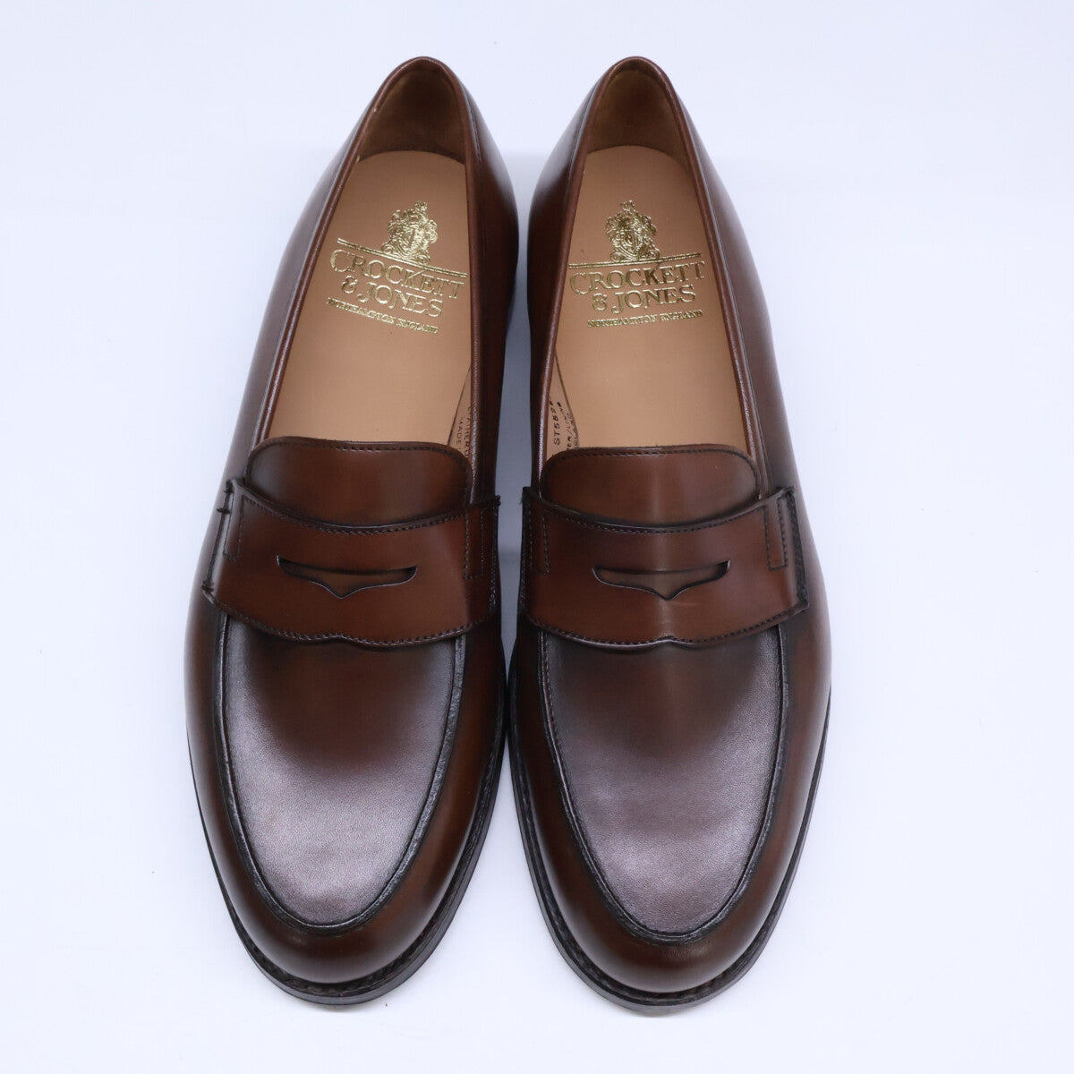 Crockett&Jones クロケット＆ジョーンズ 【新品同様】26225A-B02L1 GRANTHAM2 グランサム2 バーニッシュドカーフ レザーソール 376ラスト コインローファー シューズ