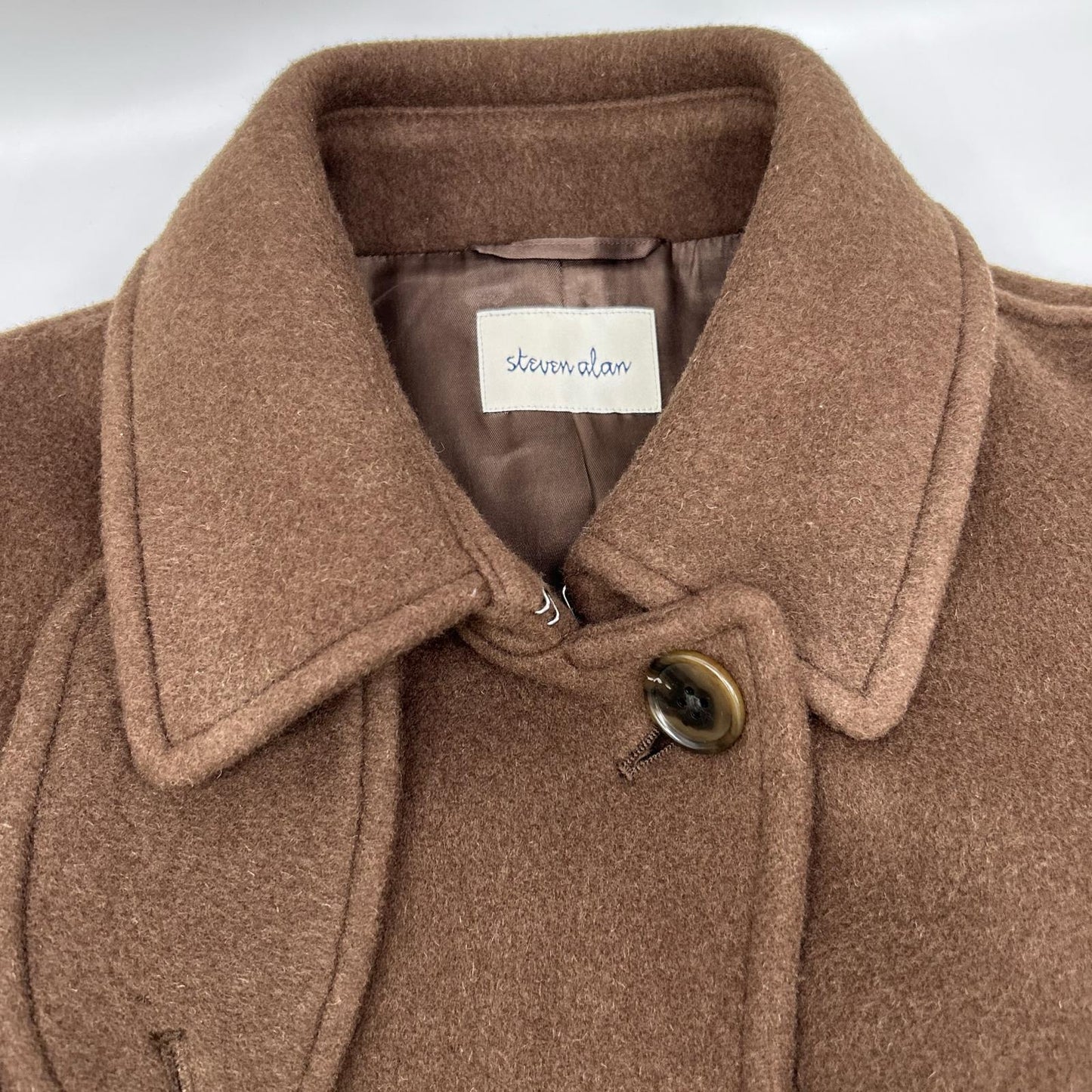 steven alan スティーブンアラン ブラウン ウール×カシミヤ 比翼ボタン ステンカラーコート コート