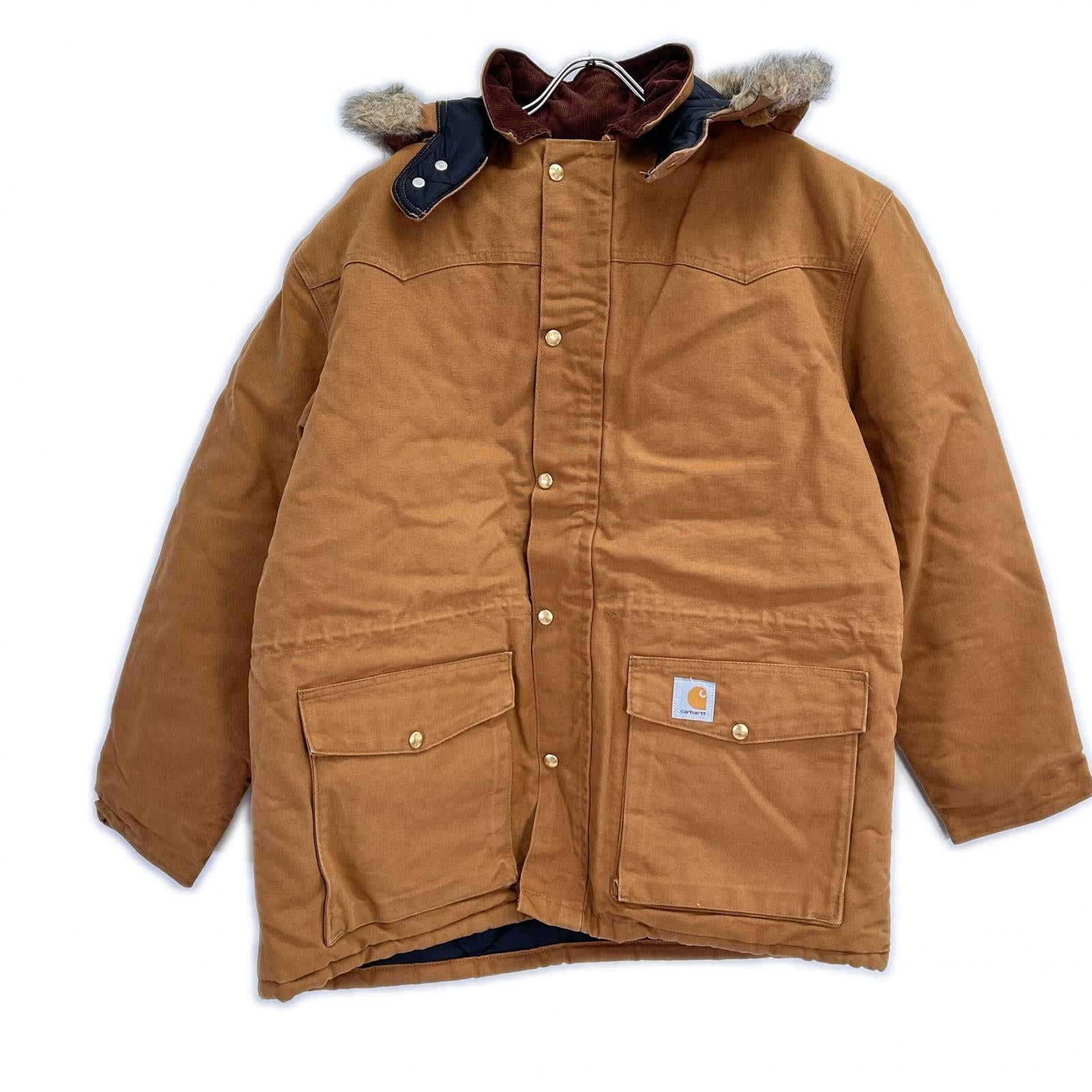 carhartt カーハート USA製　90s　ライトブラウン 星タグ フルジップ ダック生地 コーデュロイ襟 カバーオールジャケット ジャケット