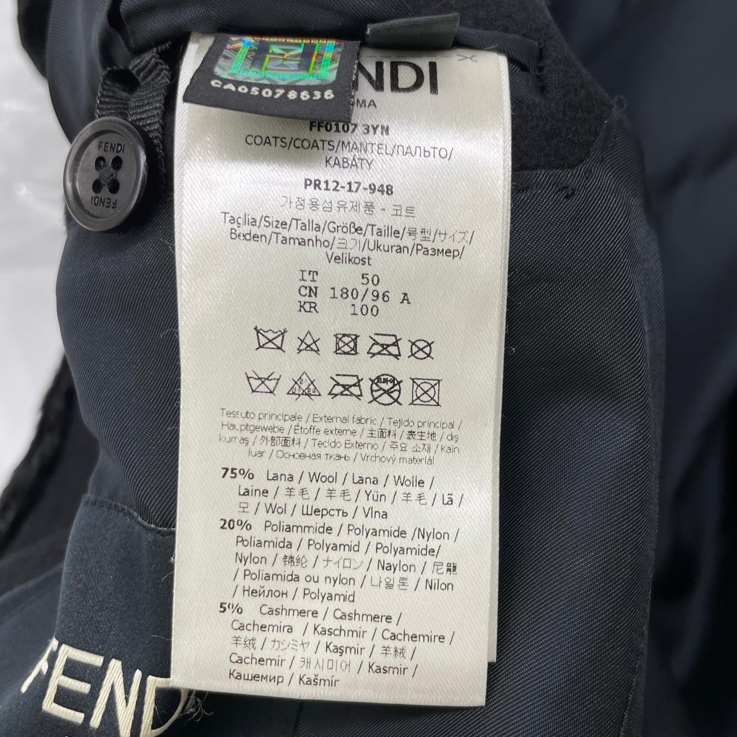 FENDI フェンディ FF0107 ブラック ウール・カシミヤ チェスターコート コート