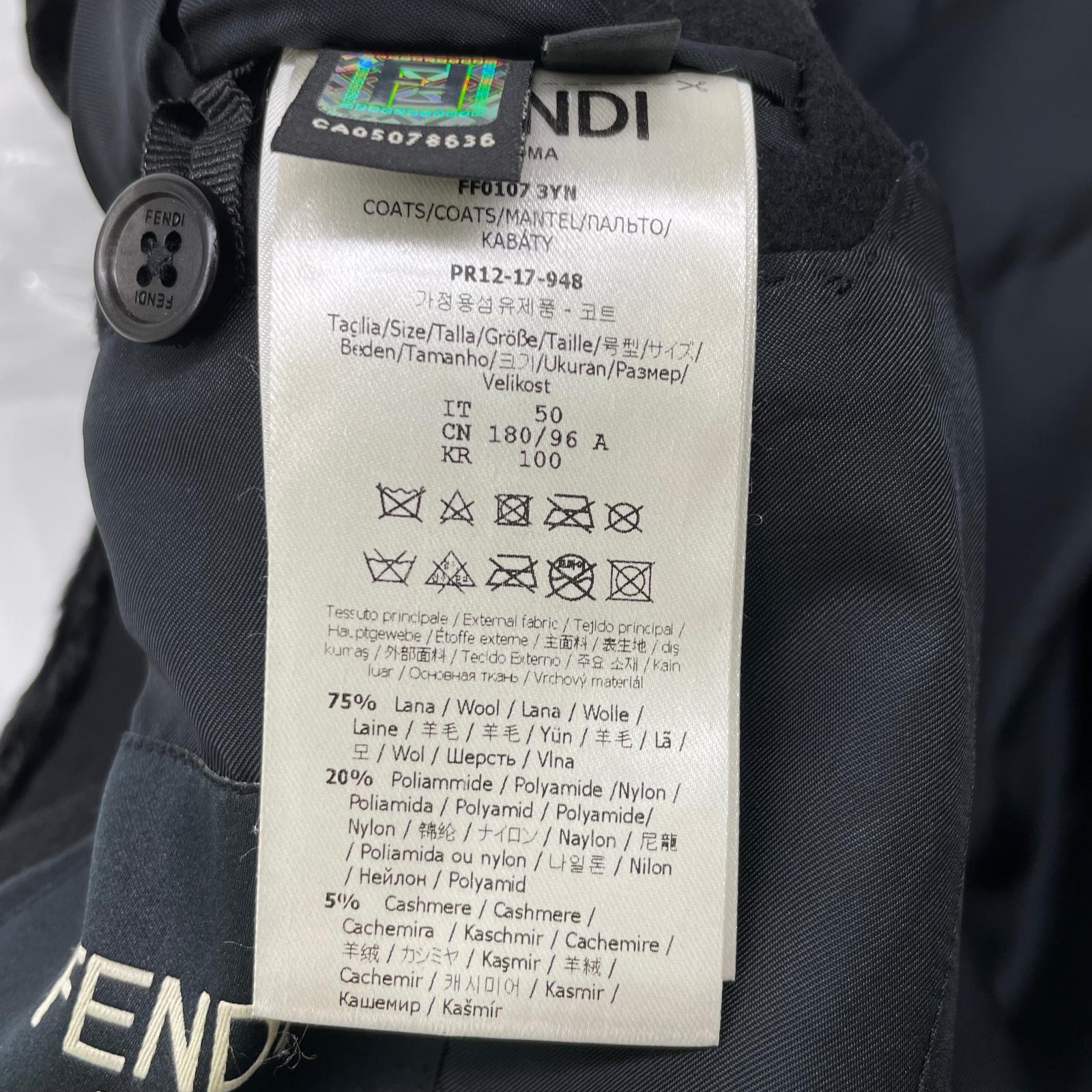 FENDI フェンディ FF0107 ブラック ウール・カシミヤ チェスターコート コート
