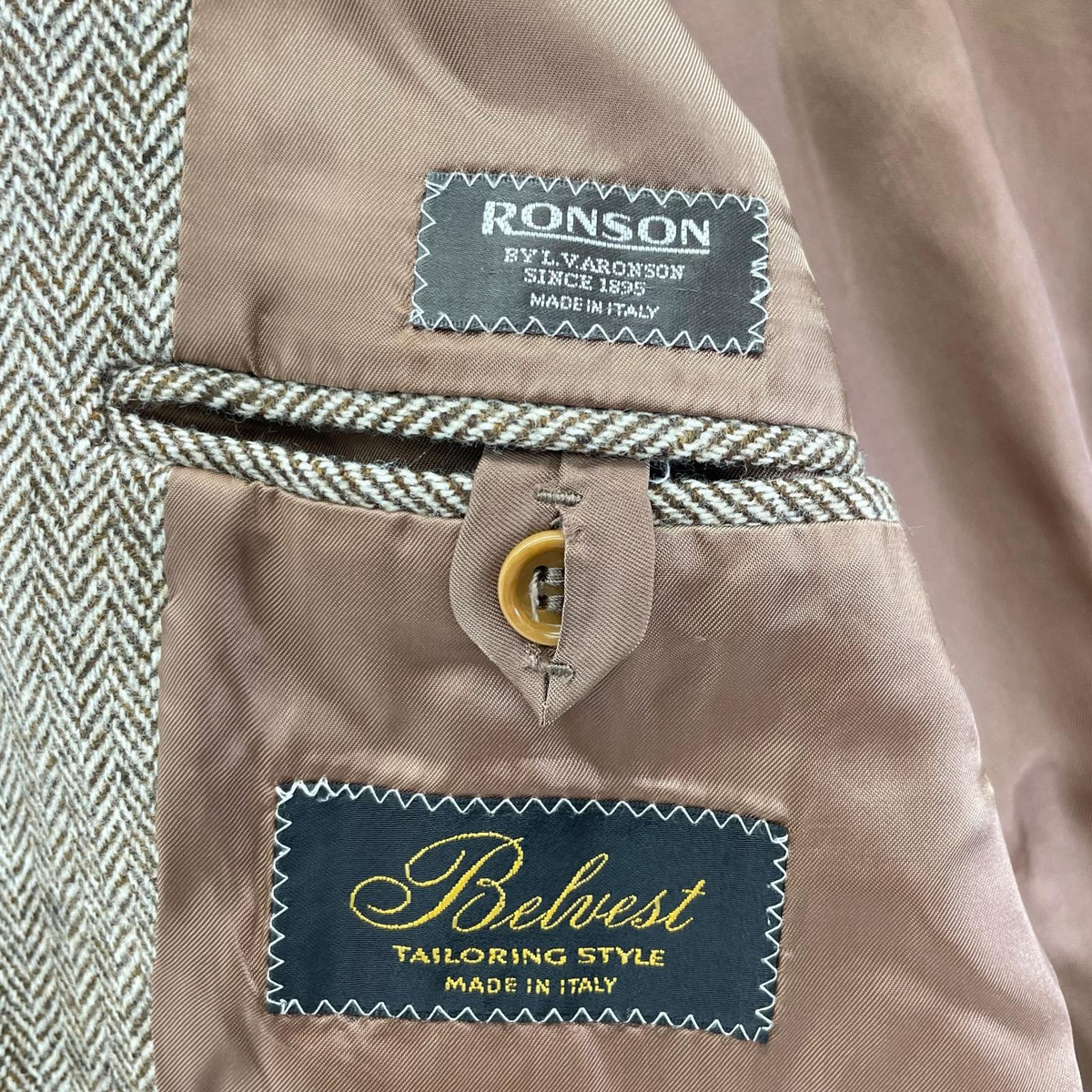 Belvest Belvest brown wool x cashmere herringbone tweed jacket