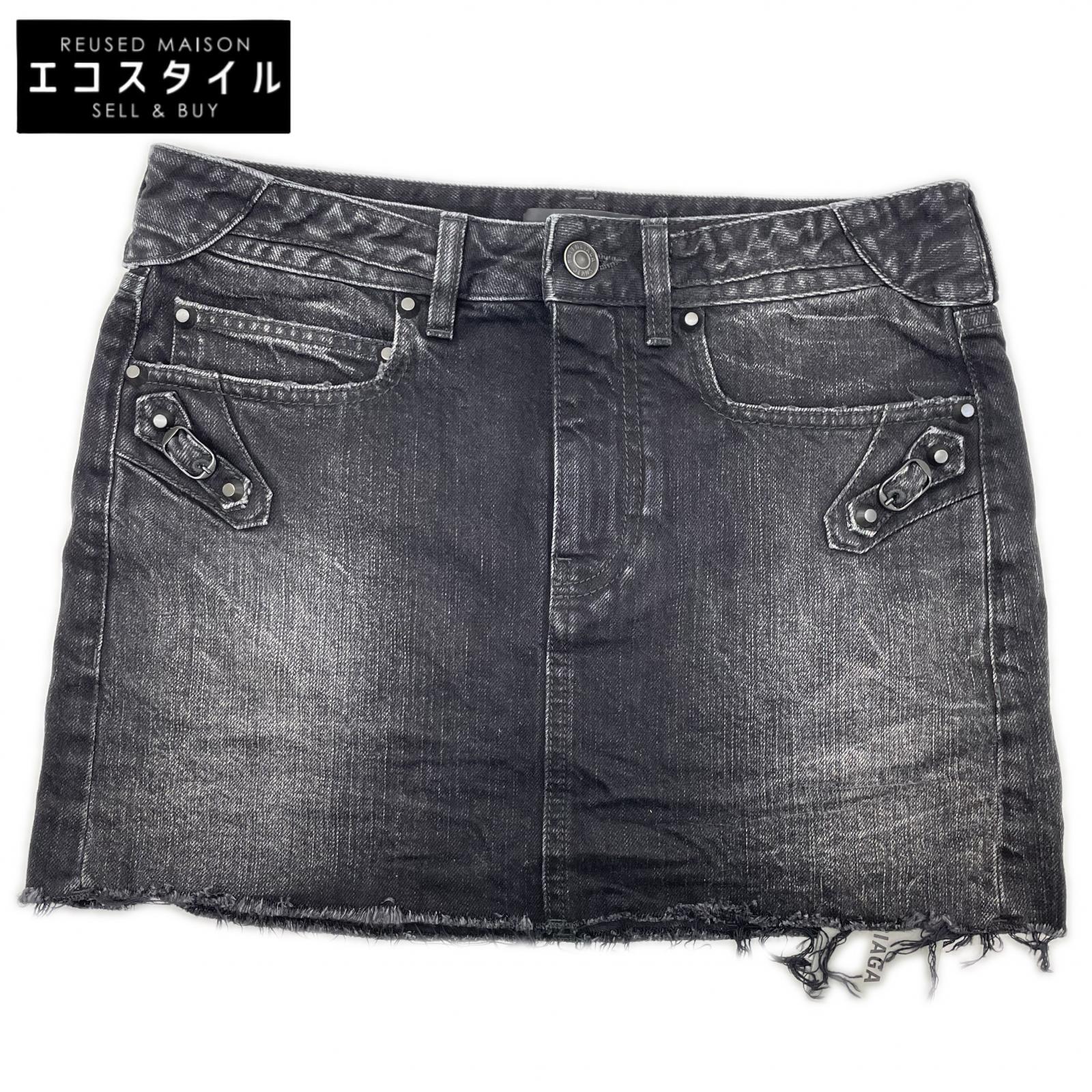 BALENCIAGA バレンシアガ 25年製 ブラック ウォッシュ加工 City Mini Denim Skirt/シティミニスカー スカート