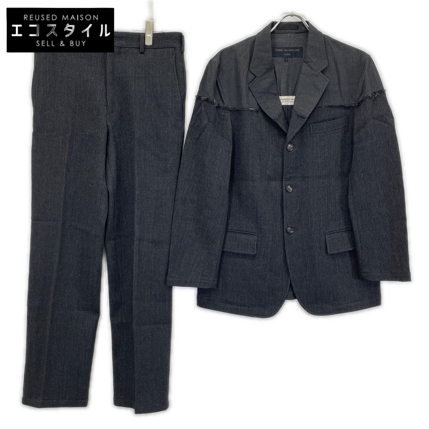 COMMEdesGARCONS HOMME コムデギャルソンオム 97AW HJ-040055・HP-04007M ブラック 素材切り替え 田中オム テーラードジャケット パンツ セットアップ スーツ セットアップ