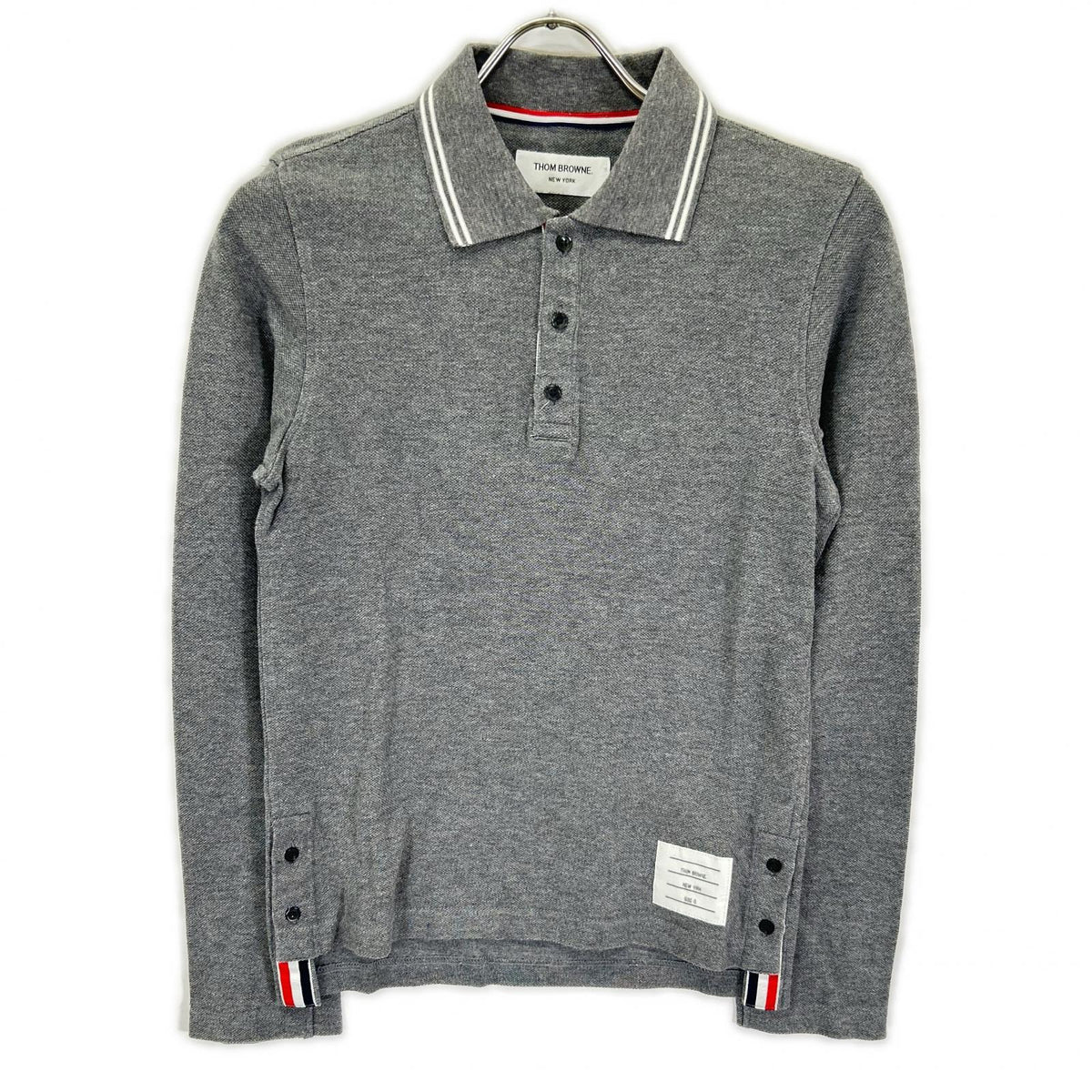 THOM BROWNE トムブラウン グレー トリコロール ロングスリーブ ポロシャツ トップス