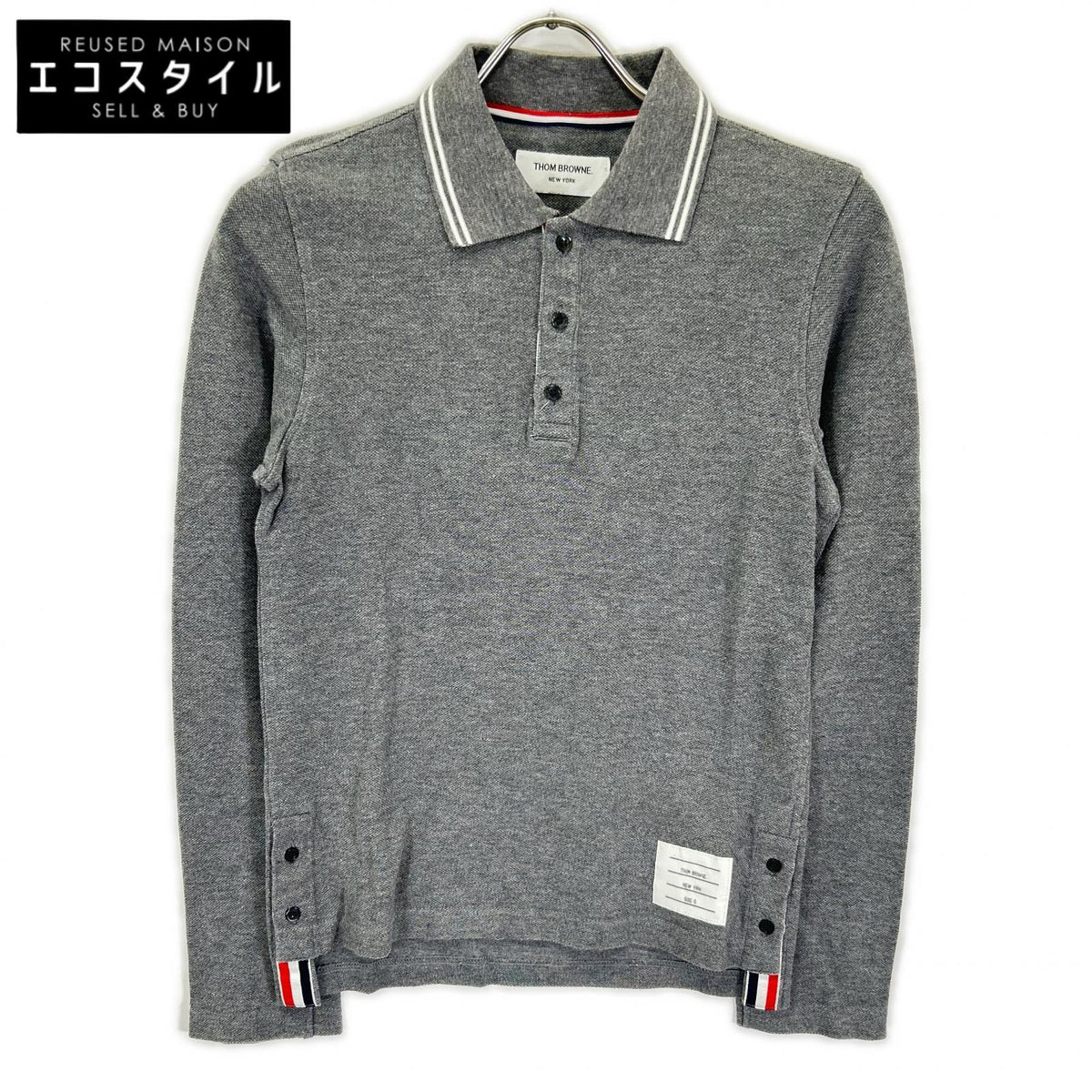THOM BROWNE トムブラウン グレー トリコロール ロングスリーブ ポロシャツ トップス