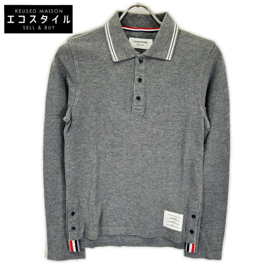 THOM BROWNE トムブラウン グレー トリコロール ロングスリーブ ポロシャツ トップス