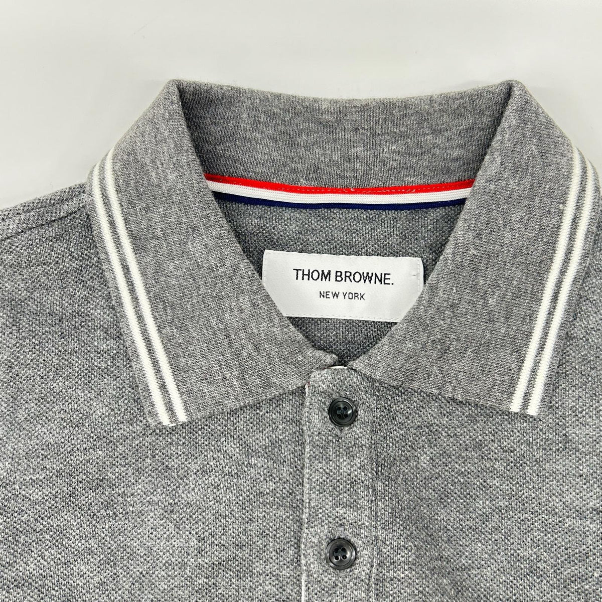 THOM BROWNE トムブラウン グレー トリコロール ロングスリーブ ポロシャツ トップス