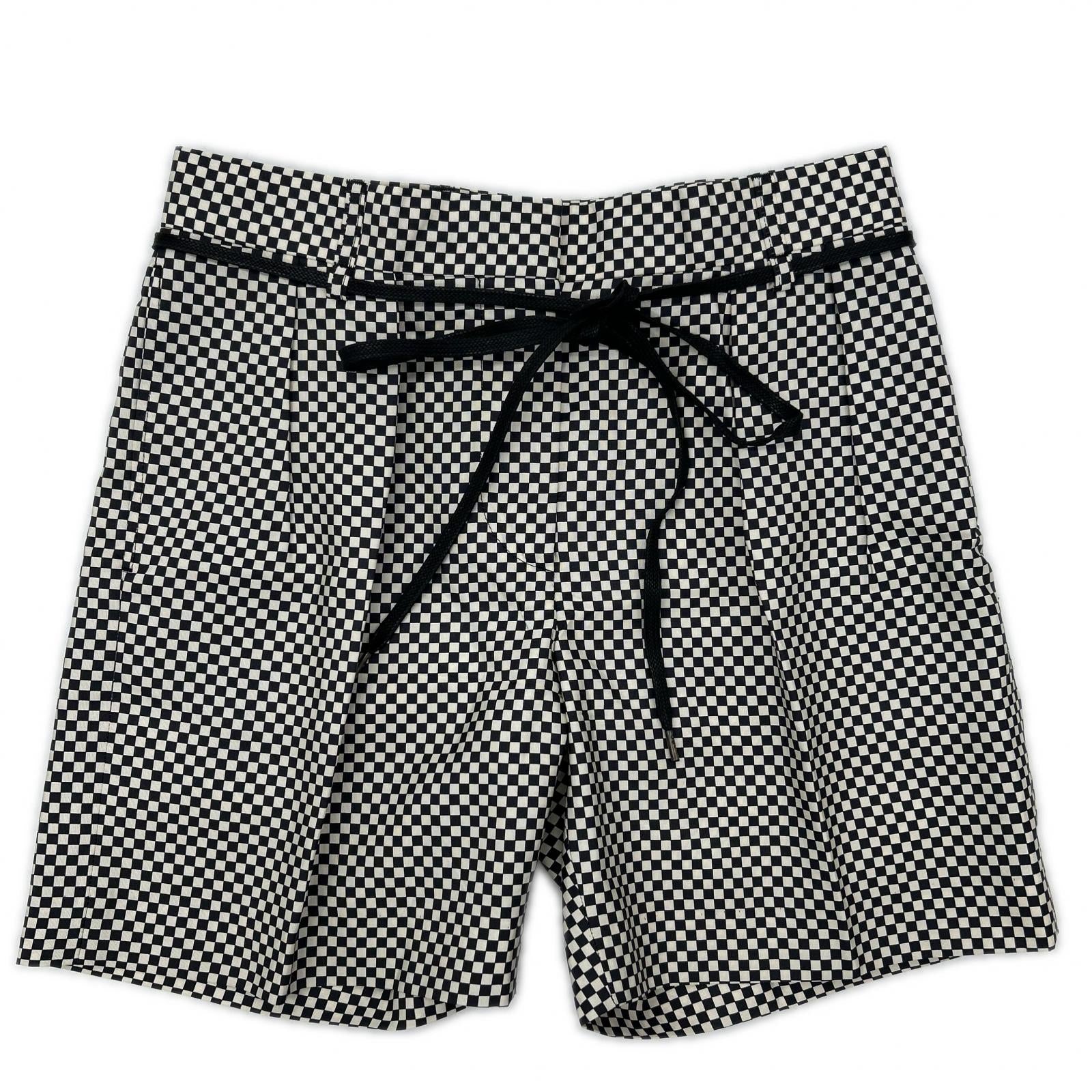 DRIES VAN NOTEN ドリスヴァンノッテン ブラック×ホワイト チェッカーフラッグ シルクショートパンツ ボトムス