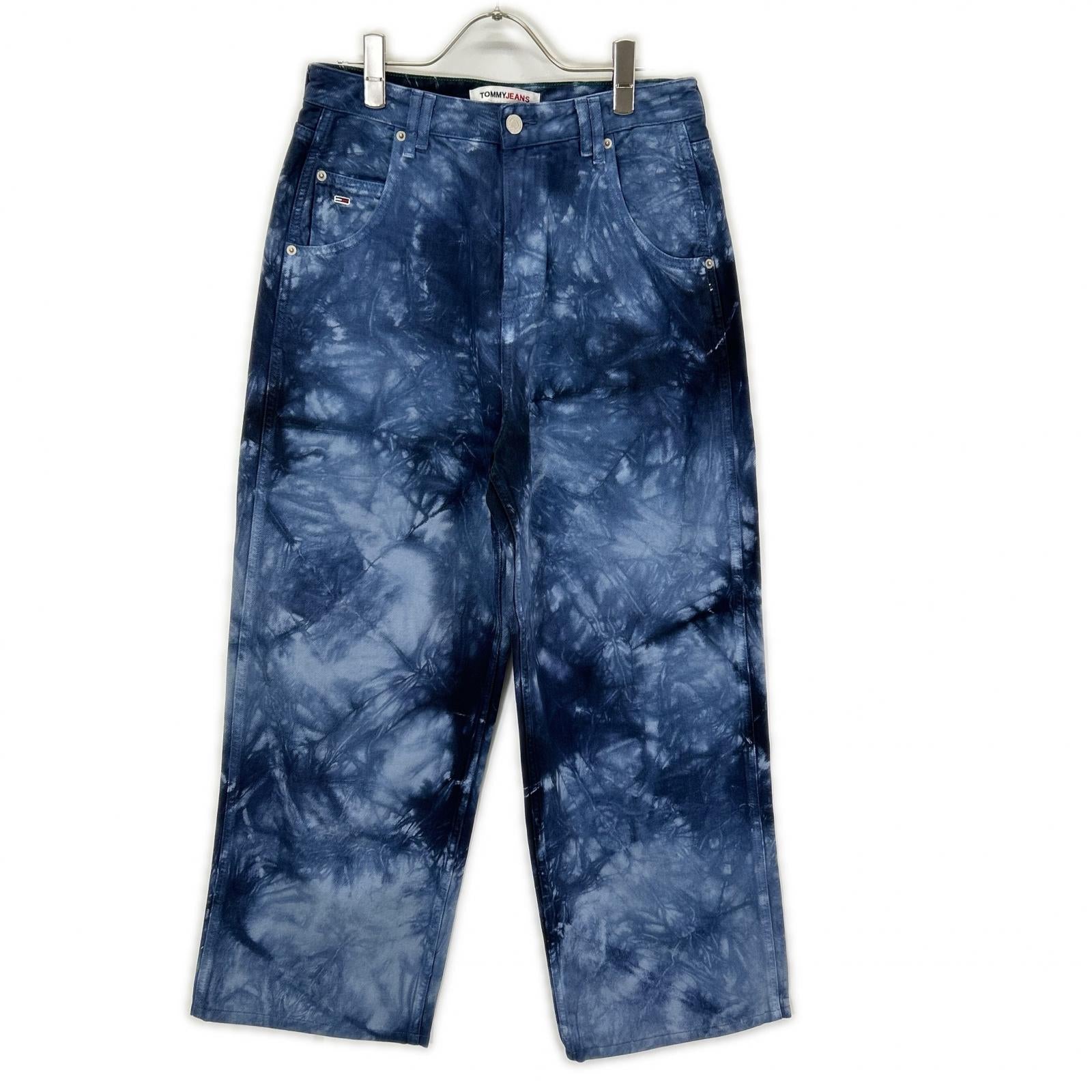 tommy jeans トミージーンズ ブルー 総柄 染め ローライズバギージーンズ ボトムス